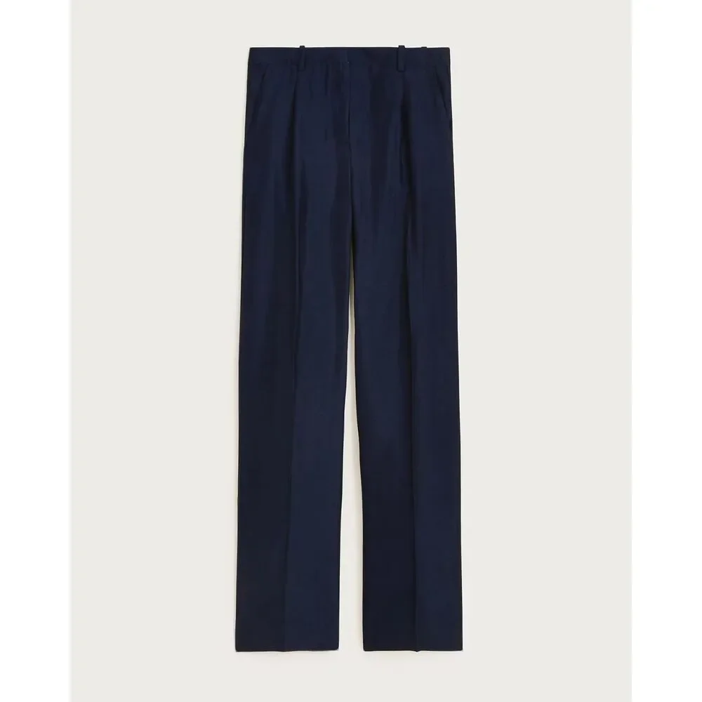 J.Crew Essential Wide-Leg Pant in Textured Satin in Navy